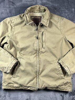 VTG American Eagle Jacket Mens XL Tan Sherpa Lined Canvas Workwear Chore Coat